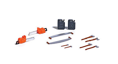 Busch 7790 HO Scale Logging Details -- 2 Chainsaws, 2 Long Saws, 6 Assorted Axes, 2 Gas Cans)