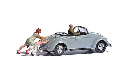 Busch 7823 HO Scale Complete Miniature Scene -- Push Start with Volkswagen Beetle Convertible, 3 Figures