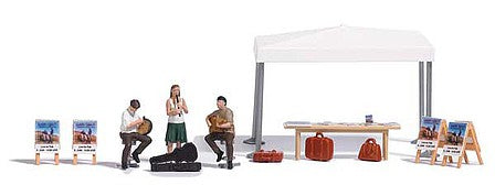 Busch 7846 HO Scale Street Musicians Miniature Scene -- 3 Musicians, Table, Signs, Pop-Up Canopy, Accessories