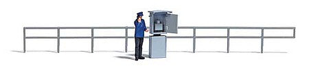 Busch 7848 HO Scale Dispatcher Signal Mast Telephone Miniature Scene -- Telephone Box, DR Worker Figure, Safety Railing