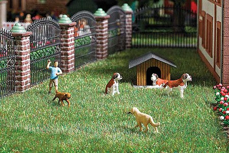 Busch 7896 HO Scale Playing Fetch with Dogs - Action Set -- 2 Dogs, 1 Throwing Figure