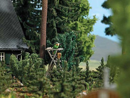 Busch 7957 HO Scale Hunter in Raised Stand - Action Set -- Seated Hunter with Binoculars, Wooden Hunting Stand