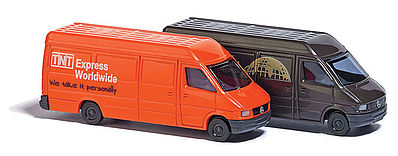 Busch 8338 N Scale Mercedes-Benz Sprinter Cargo Van 2-Pack - Assembled -- UPS (brown) & TNT (orange)
