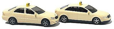 Busch 8341 N Scale Taxi Set - Assembled -- 1 Each: Audi A4 Sedan & Mercedes-Benz C-Klasse (white)