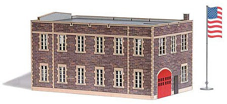 Busch 9732 HO Scale Clinker Block Fire Station -- Laser-Cut Wood Kit - 7-1/2 x 4-9/16 x 4-3/16" 19.1 x 11.6 x 10.6cm