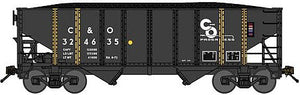 Bluford Shops 65220 N Scale 8-Panel 2-Bay Open Hopper with Load - Ready to Run -- Chesapeake & Ohio 324635 (black, yellow ribs, Progress Logo)