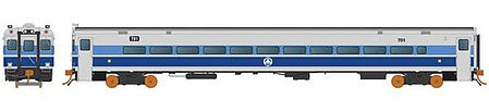 Rapido Trains 128501 HO Scale Comet Commuter Cab Car and Two Coach Set - Ready to Run -- Agence Metropolitaine de Transport, Montreal #701, 720, 728 (silver, blue)