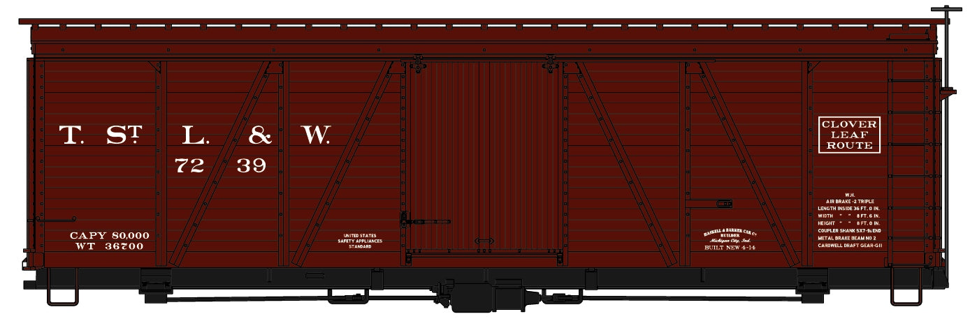 Accurail 1166 Ho 36'Fowler Wood Bxcar Tstl&W