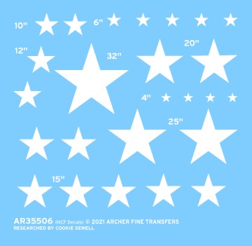 Archer Fine Transfers 35506 Waterslide Decal: 1/35 US Stars for Jeeps & 2-1/2-Ton Trucks (White) (Various Sizes)