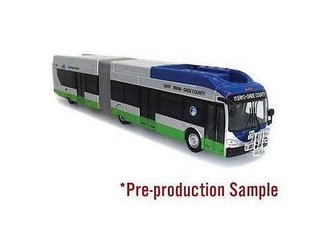 Iconic Replicas 870312 HO Scale New Flyer Xcelsior XN60 Articulated Bus - Assembled -- Miami-Dade, Florida (silver, blue, green)