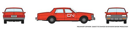 Rapido Trains 800014 HO Scale 1980-1985 Chevrolet Impala Sedan - Assembled -- Canadian National Maintenance (red, white)