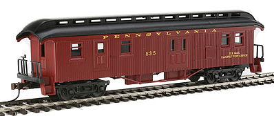 Con-Cor 1000333 HO Scale 1880s Wood Open-Platform Baggage-RPO - Ready to Run -- Pennsylvania Railroad #84 (Tuscan, Color Matches Bachmann 2015 Version 4-4-0