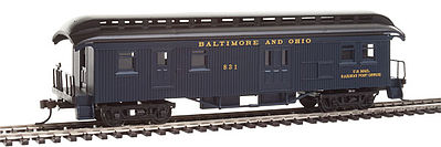 Con-Cor 1000334 HO Scale 1880s Wood Open-Platform Baggage-RPO - Ready to Run -- Baltimore & Ohio #51 (blue, Color Matches Bachmann 2015 Version 4-4-0)