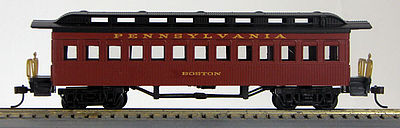 Con-Cor 1005637 HO Scale 1880s Wood Open-Platform Coach - Ready to Run -- Pennsylvania Railroad #117 (Tuscan, Color Matches Bachmann 2015 Version 4-4-
