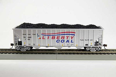 Con-Cor 1006055 HO Scale Greenville 100-Ton 15-Panel 3-Bay Hopper w/Coal Load & Track - Ready to Run -- Trump Liberty Coal (silver, red, blue, 100 Days in Office Commemorative)
