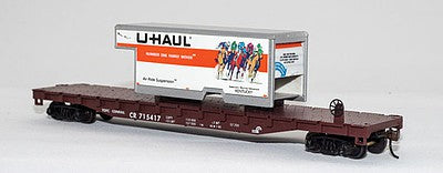 Con-Cor 1009291 HO Scale 54' Flatcar w/U-Haul Truck Body Load - Ready to Run -- Conrail #72143 (Boxcar Red w/Kentucky Body)