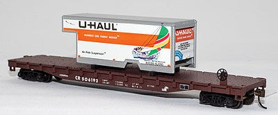 Con-Cor 1009297 HO Scale 54' Flatcar w/U-Haul Truck Body Load - Ready to Run -- Conrail #506193 (Boxcar Red w/Rhode Island Body)