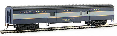 Con-Cor 10203 HO Scale 72' Smooth-Side Baggage - Ready to Run -- Baltimore & Ohio (blue, gray)