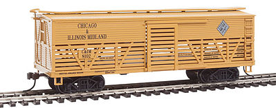 Con-Cor 1052034 HO Scale Wood Stock Car (Old-Time Cattle) - Ready to Run -- Chicago & Illinois Midland #1 (yellow)