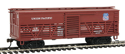 Con-Cor 1052035 HO Scale Wood Stock Car (Old-Time Cattle) - Ready to Run -- Union Pacific #1 (Boxcar Red)
