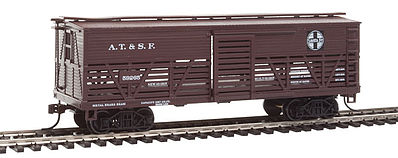 Con-Cor 1052038 HO Scale Wood Stock Car (Old-Time Cattle) - Ready to Run -- Atchison, Topeka & Santa Fe #1 (Boxcar Red)