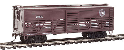 Con-Cor 1052041 HO Scale Wood Stock Car (Old-Time Cattle) - Ready to Run -- Florida East Coast #1 (Boxcar Red)