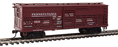 Con-Cor 1052092 HO Scale Wood Stock Car (Old-Time Cattle) - Ready to Run -- Pennsylvania Railroad #2 (Boxcar Red)