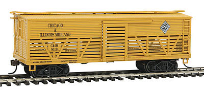 Con-Cor 1052094 HO Scale Wood Stock Car (Old-Time Cattle) - Ready to Run -- Chicago & Illinois Midland #2 (yellow)