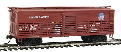 Con-Cor 1052095 HO Scale Wood Stock Car (Old-Time Cattle) - Ready to Run -- Union Pacific #2 (Boxcar Red)