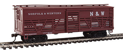 Con-Cor 1052097 HO Scale Wood Stock Car (Old-Time Cattle) - Ready to Run -- Norfolk & Western #2 (Boxcar Red)