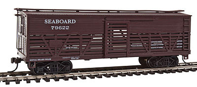 Con-Cor 1052099 HO Scale Wood Stock Car (Old-Time Cattle) - Ready to Run -- Seaboard Air Line #2 (Boxcar Red)