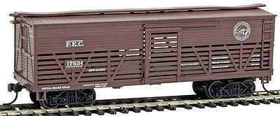 Con-Cor 1052101 HO Scale Wood Stock Car (Old-Time Cattle) - Ready to Run -- Florida East Coast #2 (Boxcar Red)