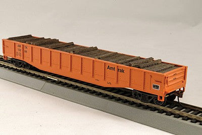 Con-Cor 1092119 HO Scale Steel Gondola w/Full Tie Load - Ready to Run -- Amtrak #1 (orange)