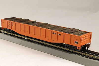 Con-Cor 1092120 HO Scale Steel Gondola w/Half Tie Load - Ready to Run -- Amtrak #2 (orange)