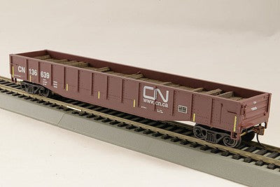 Con-Cor 1092127 HO Scale Steel Gondola w/Full Tie Load - Ready to Run -- Canadian National #1 (Boxcar Red, Website Noodle Logo, yellow Conspicuity Ma