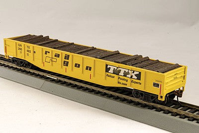 Con-Cor 1092132 HO Scale Steel Gondola w/Half Tie Load - Ready to Run -- Railgon TTX #2 (yellow, black)