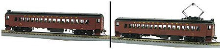 Con-Cor 1094762 HO Scale MUmP54 with Trailer "Bride and Groom" Set - Standard DC -- Pennsylvania Railroad 494, Trailer 222 (Tuscan, black, Spelled-Out Roadname)