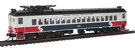 Con-Cor 1094797 HO Scale Electric MumP54 MU Coach w/Pantograph - Unpowered -- Southeastern Pennsylvania Transportation Authority SEPTA #445 (white, red, b