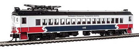 Con-Cor 1094798 HO Scale Electric MumP54 MU Coach w/Pantograph - Unpowered -- Southeastern Pennsylvania Transportation Authority SEPTA #446 (white, red, b
