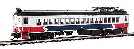 Con-Cor 1094799 HO Scale Electric MumP54 MU Coach w/Pantograph - Unpowered -- Southeastern Pennsylvania Transportation Authority SEPTA #447 (white, red, b