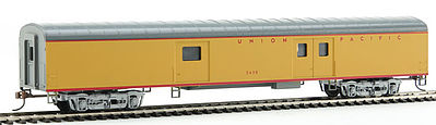 Con-Cor 11021 HO Scale 72' Smooth-Side Baggage - Ready to Run -- Union Pacific (yellow, gray roof, red lettering)