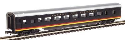 Con-Cor 140027 N Scale 85' Streamlined Smoothside Coach -- Kansas City Southern (black, red, yellow)