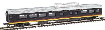 Con-Cor 140627 N Scale 85' Streamlined Smoothside Dome Car -- Kansas City Southern (black, red, yellow)