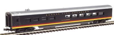 Con-Cor 140727 N Scale 85' Streamlined Smoothside Diner -- Kansas City Southern (black, red, yellow)