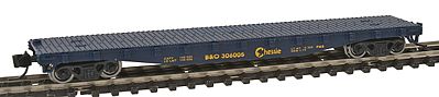 Con-Cor 14097 N Scale 50' Flatcar w/Stakes - Ready to Run -- Chessie System