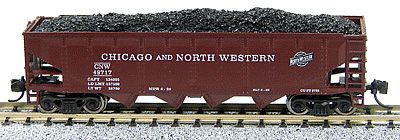 Con-Cor 14483 N Scale 75-Ton 4-Bay Open Hopper w/Load; New Trucks & Micro-Trains Couplers -- Chicago & North Western