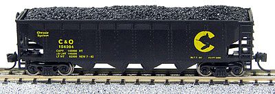 Con-Cor 14485 N Scale 75-Ton 4-Bay Open Hopper w/Load; New Trucks & Micro-Trains Couplers -- Chessie