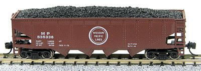 Con-Cor 14486 N Scale 75-Ton 4-Bay Open Hopper w/Load; New Trucks & Micro-Trains Couplers -- Missouri Pacific