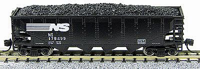 Con-Cor 14488 N Scale 75-Ton 4-Bay Open Hopper w/Load; New Trucks & Micro-Trains Couplers -- Norfolk Southern