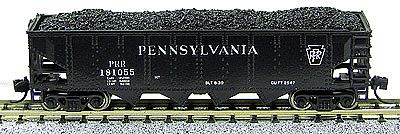 Con-Cor 14490 N Scale 4-Bay Hopp w/Load PRR